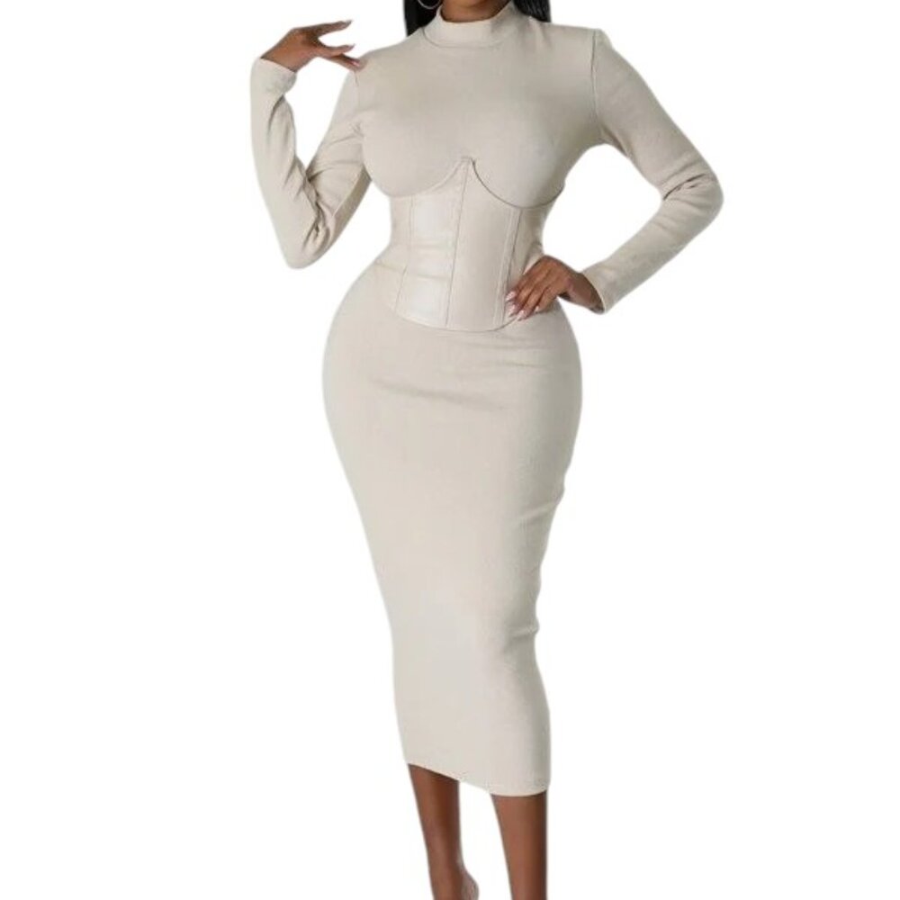 Waist Snatcher Corset Long Sleeve Bodycon Dress